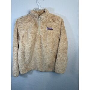 Vineyard Vines Kids Fuzzy Fleece‎ 1/4 Zip Pullover Tan Size L 14